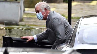 Britain's Prince Charles arrives at the King Edward VII's hospital in London, Saturday Feb. 20, 2021, to visit his father Prince Philip