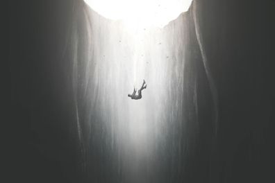 Illustration of man free fall, surreal failure concept