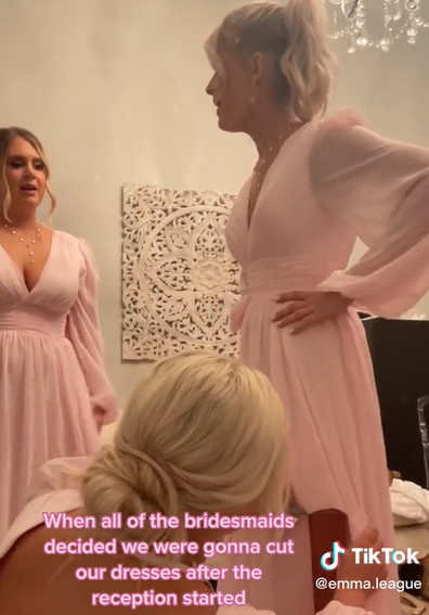 bridesmaids alter dresses during wedding reception