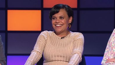 Miranda Tapsell in stitches on The Hundred with Andy Lee. 