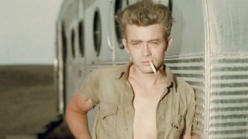James Dean on the set of the film 'Giant'.