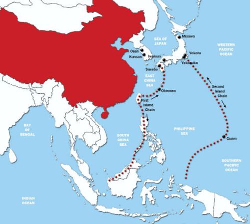 China and the first and second island chains in the Pacific including the US territory of Guam.