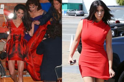 <br/><br/>Figure-hugging red gown with a whole lot of leg? Amal has hit Kim K territory with this Alexander McQueen piece…