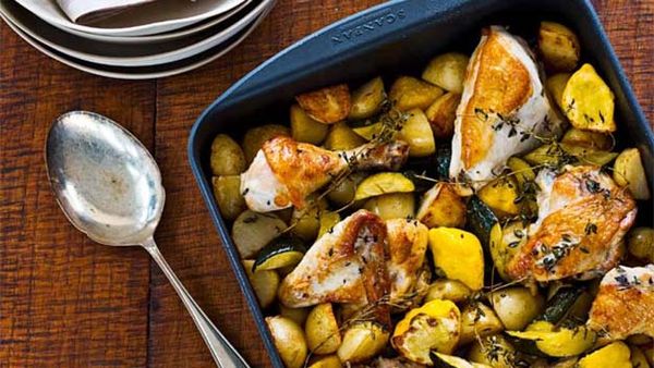 Lemon thyme roasted chicken with autumn veg