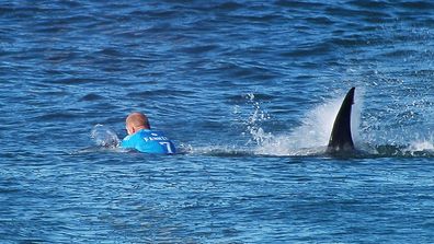 Mick Fanning of Australia is attacked by a Shark at the Jbay Open on July 19, 2015