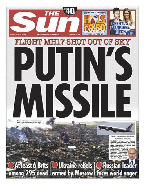 The Sun: Putin's Missile - Flight MH17 shot out of the sky