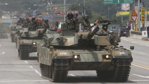 A procession of South Korean tanks. (AAP)