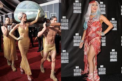 First there was the giant egg carriage on the red carpet... then there was the infamous meat dress at the VMAs... <br/>