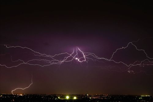The lightning above the Perth CBD. (Pic: Russell Maverick Macfarlane)