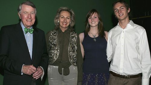Neville Wran (left) with wife Jill, Harriet and son Hugo.