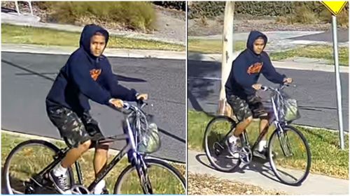 CCTV has been released of the alleged offender on his bicycle. (Victoria Police)