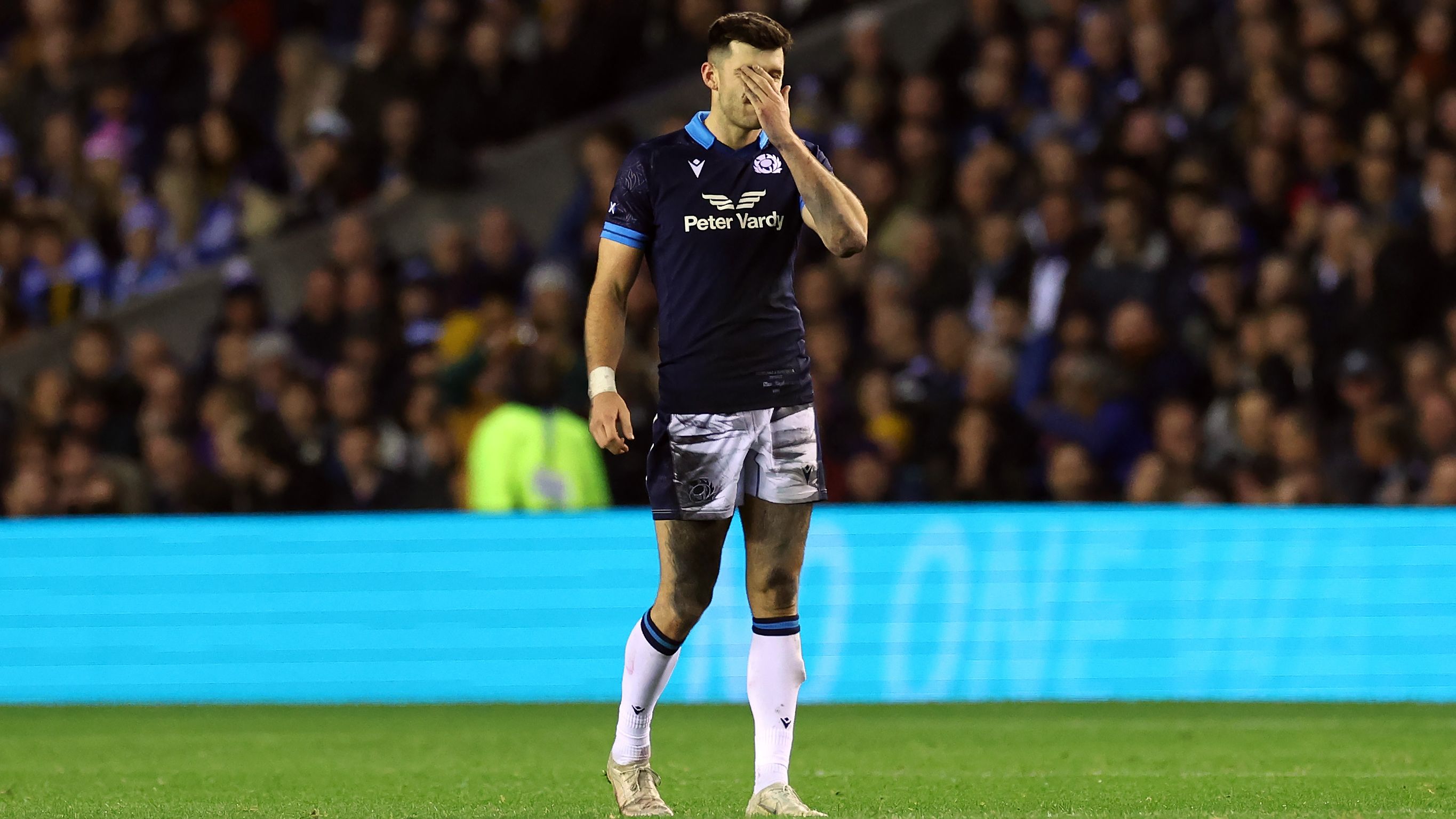 Blair Kinghorn of Scotland reacts after missing a game winning penalty.