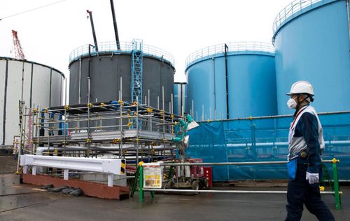 Some of the 900 storage tanks that contain the contaminated water.