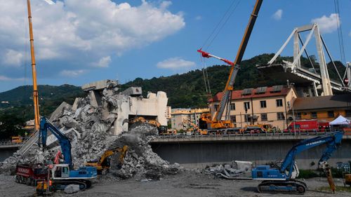 The collapsed Morandi highway bridge, in Genoa, that left 43 people dead.