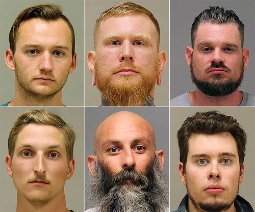 Ty Garbin (bottom right) will testify against Kaleb Franks, Brandon Caserta, Adam Dean Fox, Daniel Harris and Barry Croft.