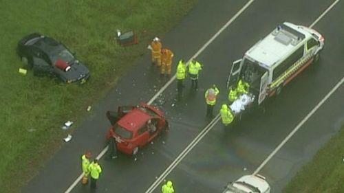 Police have blocked off the Northern Road at Bringelly. (9NEWS)