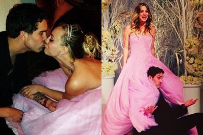 @KaleyCuoco: "Thank you @VeraWangGang for creating my pink fairy princess gown :) it was a dream come true."<br/>