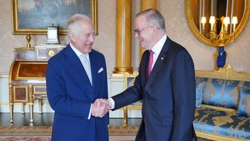 King Charles III hosts an Audience with the Australian Prime Minister Anthony Albanese at Buckingham Palace on May 2, 2023 in London 
