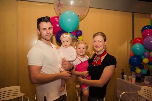 The family-of-four at a friend's birthday party in January 2016.