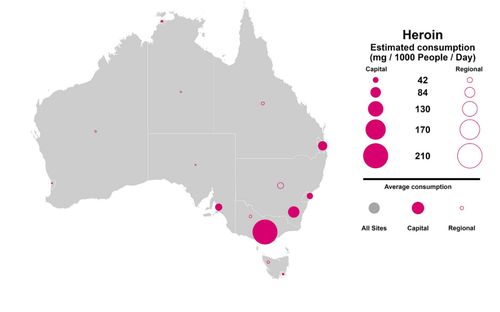 Heroin drug consumption data for Australia, according to ACIC report.