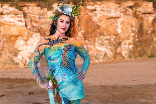 Lisa Evans has battled breast cancer. Bodypaint Artists: Wendy Fantasia, Kyla Morgan, Janie Fearon