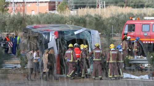 The bus was carrying foreign students on their way back from Valencia. (AAP)