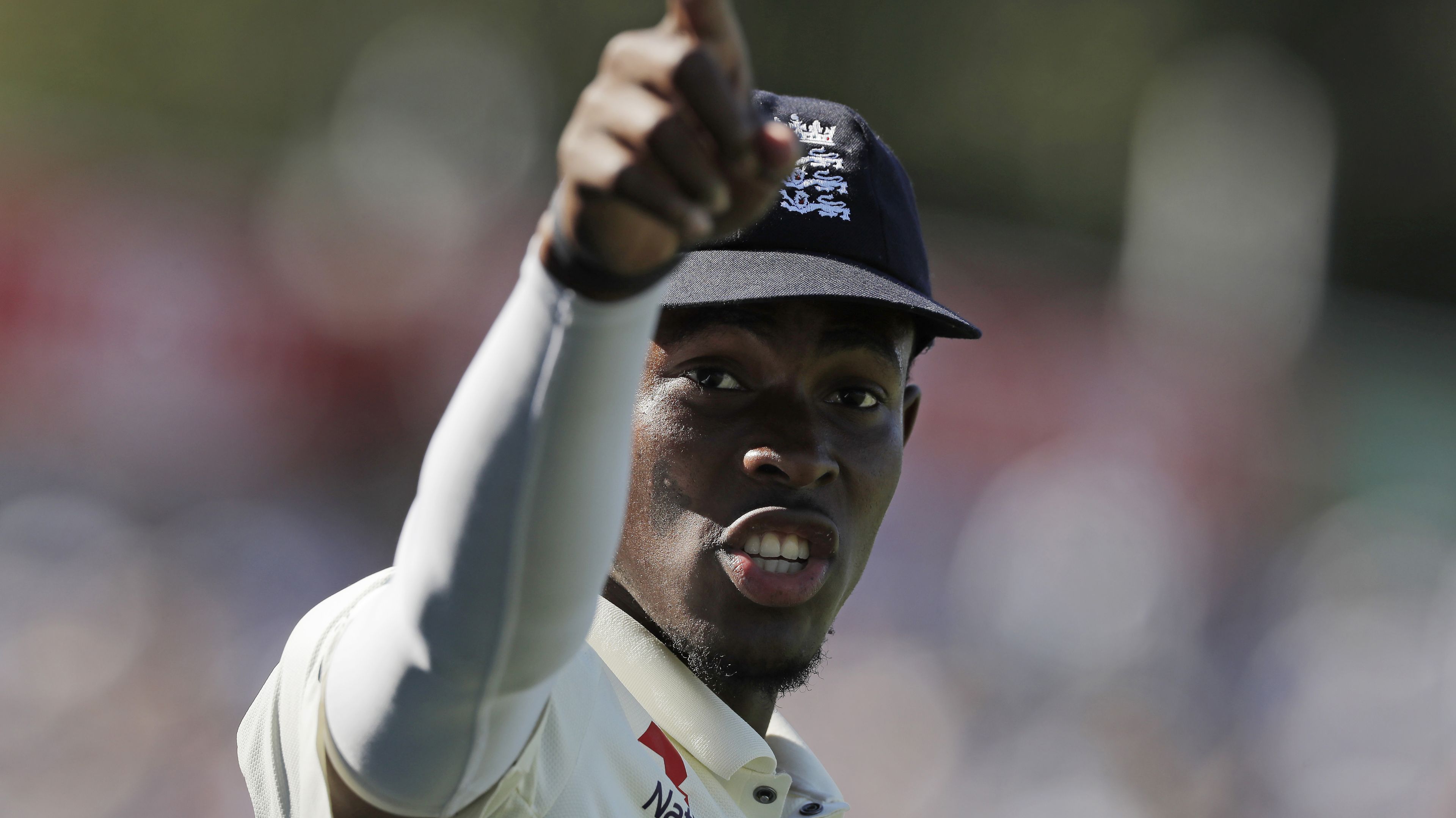 England bowler Jofra Archer after claiming a wicket in his over during day two of the England v Australia 5th Ashes test match at The Oval on September 13th 2019 in London (Photo by Tom Jenkins)
