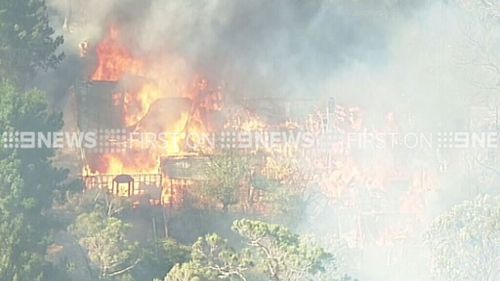 The fire was fanned by strong winds as it moved south. (9NEWS)