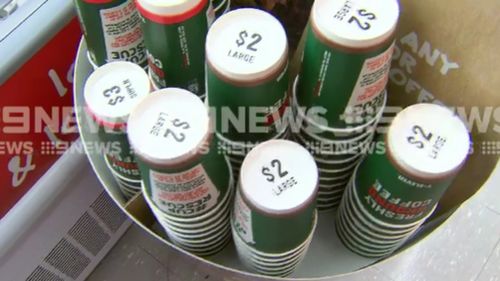 Any takeaway coffee cup can be recycled- not just those purchased from 7-Eleven stores. (9NEWS)