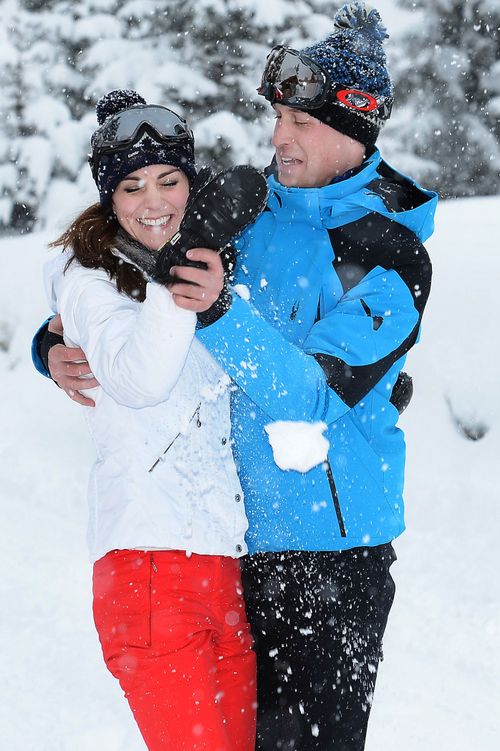 The Duke and Duchess of Cambridge play in the snow in the French Alps. (AAP)