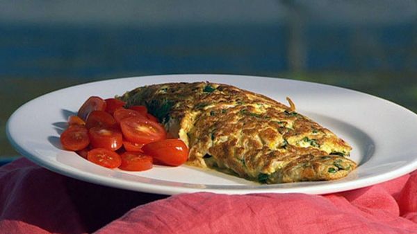 Smoked fish and spinach omelette