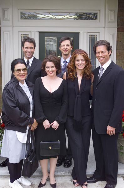 Shelley Morrison as Rosario Salazar, Eric McCormack as Will Truman, Megan Mullally as Karen Walker, Sean Hayes as Jack McFarland, Debra Messing as Grace Adler, Harry Connick Jr. as Leo Markus.