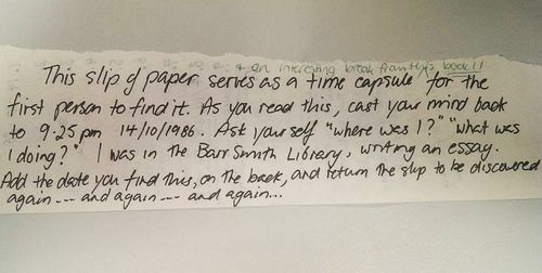 Adelaide student finds ‘time capsule’ note from the 80s inside university library book