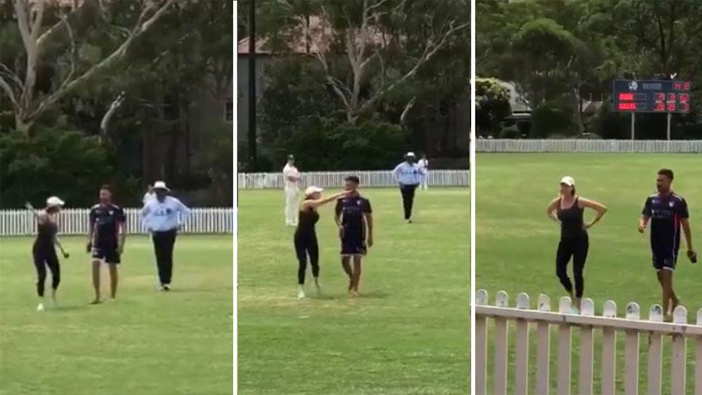 Woman gives Sydney grade cricketers an epic spray after exercise routine interrupted