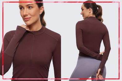 9PR: CRZ YOGA Women's Half-Zip Long Sleeve Crop Top