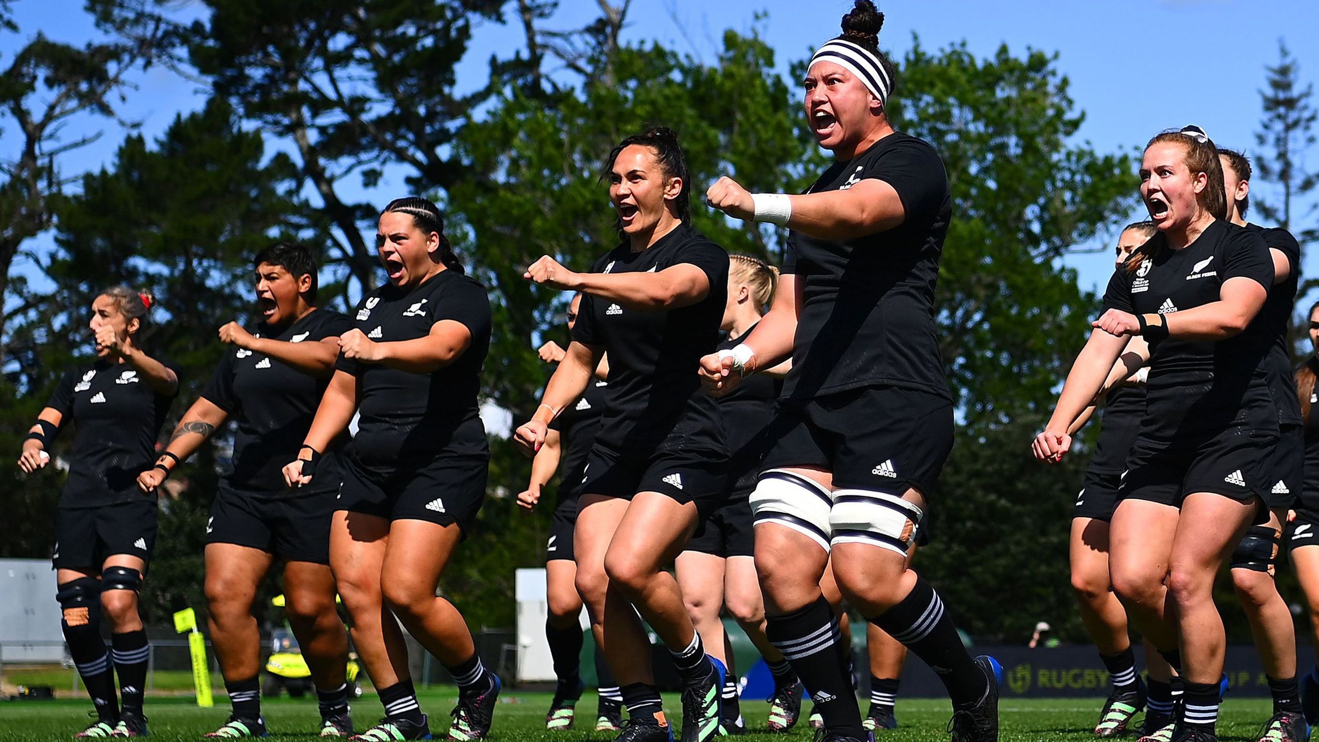 The Black Ferns perform the Haka prior to their Pool A match against Wales.