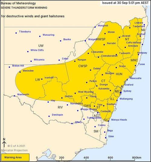 The NSW Bureau of Meteorology has issued a severe weather warning for most of the state. (BoM)