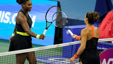 Serena Williams congratulates Maria Sakkari after their match.