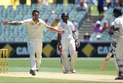 He completed a classic piece of fast bowling by knicking the Indian opener off.  (AAP)