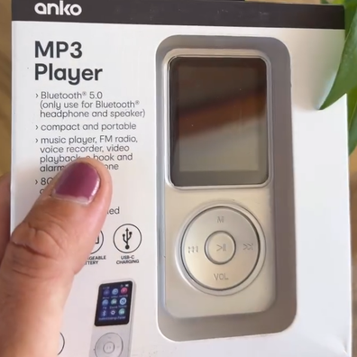 The familiar device includes a built-in speaker, USB-C charging, and a rechargeable battery.