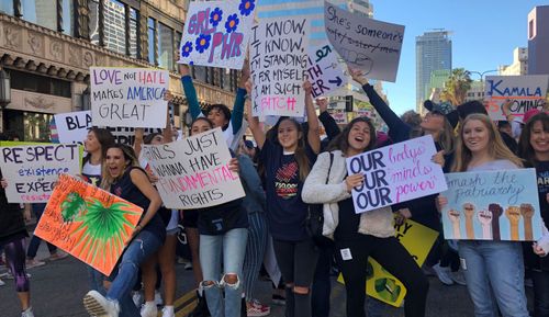 Young women and children also got involved in the LA Women's March.