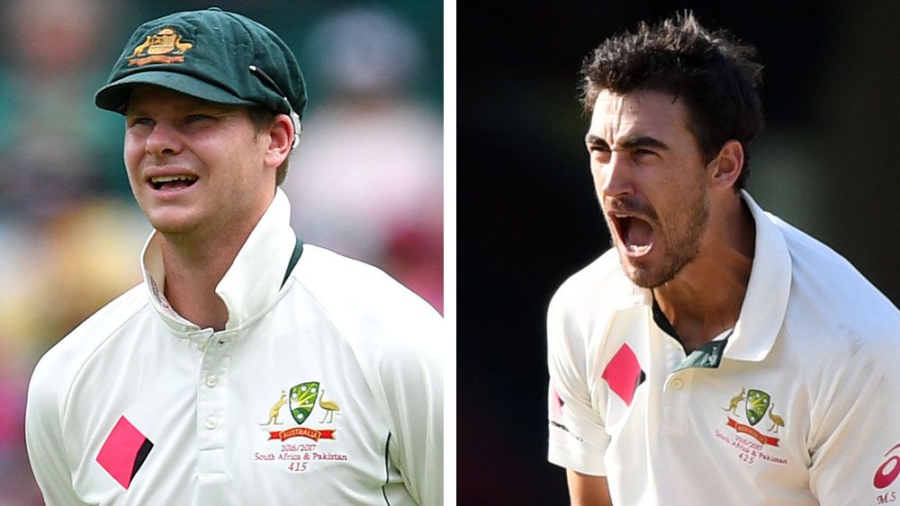 Steve Smith and Mitchell Starc. (AAP)