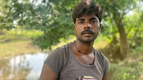 Shyam Babu saw the baby's arm poking out from the mud in this field in Shahjahanpur. Pictured on September 20, 2025. 