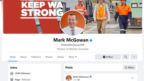 WA Premier Mark McGowan's Facebook page remains active.