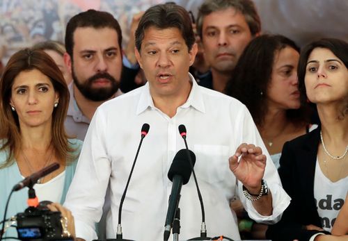 Socialist candidate Fernando Haddad delivers his concession speech.