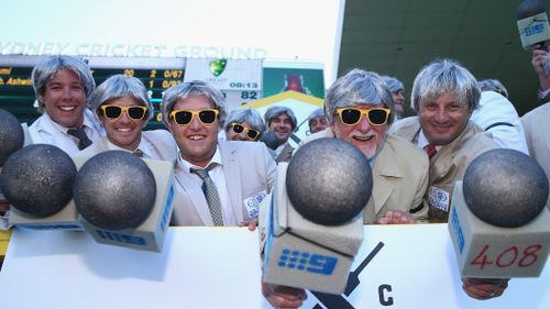 Spectators dressed as Richie Benaud pose during day two of the Fourth Test match between Australia and India at Sydney Cricket Ground. (Getty Images)