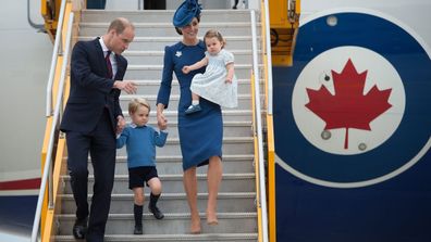 Prince William and his wife Kate, the Duke and Duchess of Cambridge, along with their children Prince George and Princess Charlotte arrive in Victoria, British Columbia, Saturday, Sept. 24, 2016