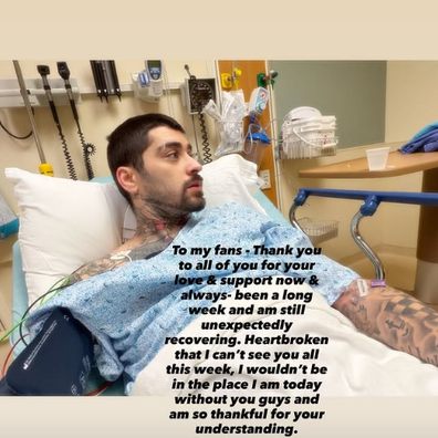 Zayne Malik posts on instagram from his hospital bed