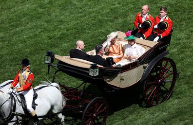Princess Anne and Zara Tindall with their husbands in the carriage procession Royal Ascot 2022 at Ascot Racecourse on June 16, 2022 in Ascot, England. 