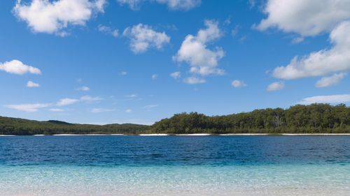 Bright White Sand of Lake McKenzie, a fresh water lake on Fraser Island.